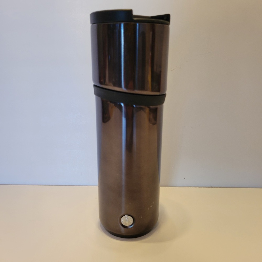 Starbucks Gunmetal Black Stainless Steel Travel Tumbler Rubber Grip 16 oz